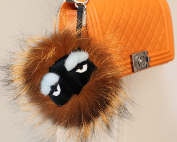 Fendi Flower Mink And Fox-fur Bag Charm In Black