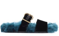 Prada Fur Velvet Sandals Luxury Fashion Clothing and Accessories