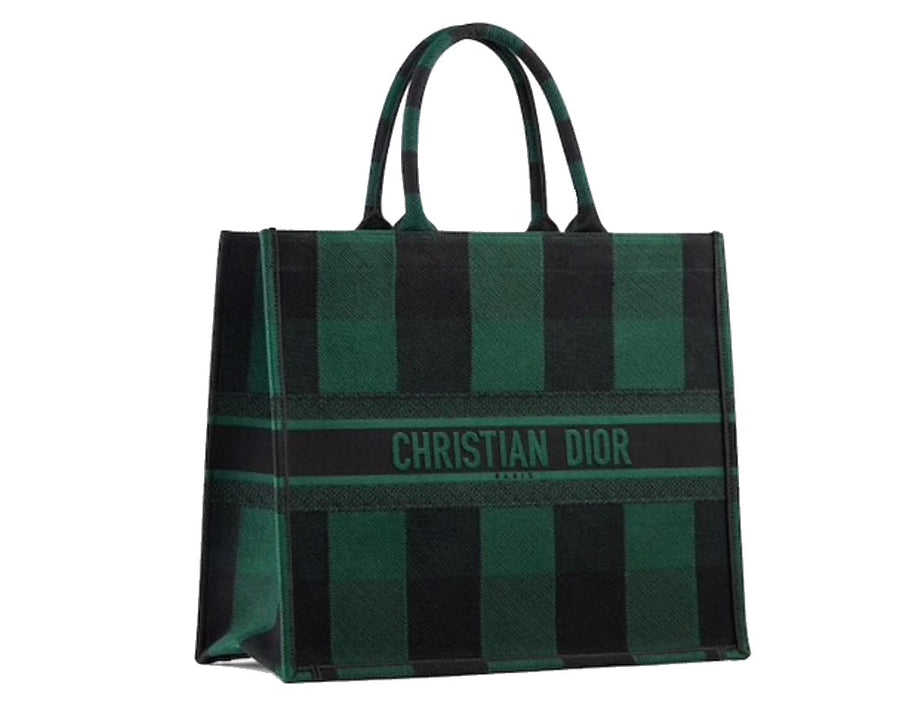 Dior Book Tote - Green Check  Luxury Fashion Clothing and Accessories