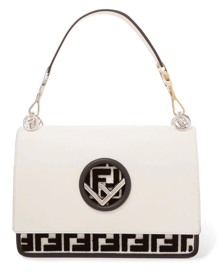 Fendi Flocked Black White Shoulder Bag | Luxury Fashion Clothing 
