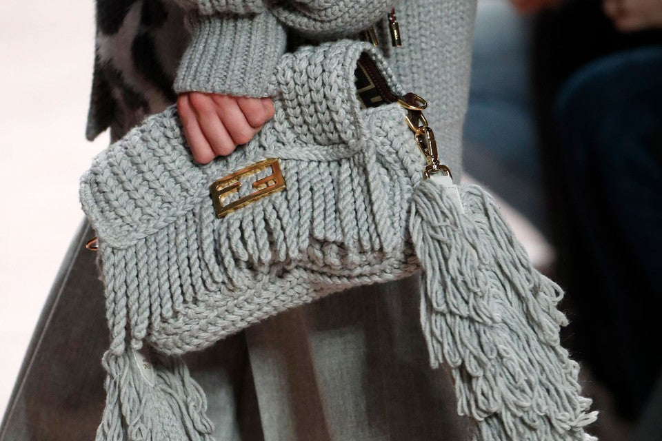 Fendi Knitted Fringe Baguette Bag | Luxury Fashion Clothing and Accessories